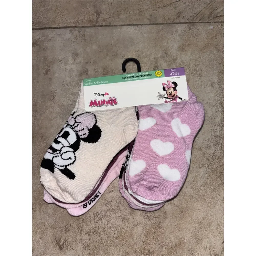 Disney Jr Minnie Ankle Socks 10 Pack 4T-5T New W/Tags Vibrant Colors & Pictures